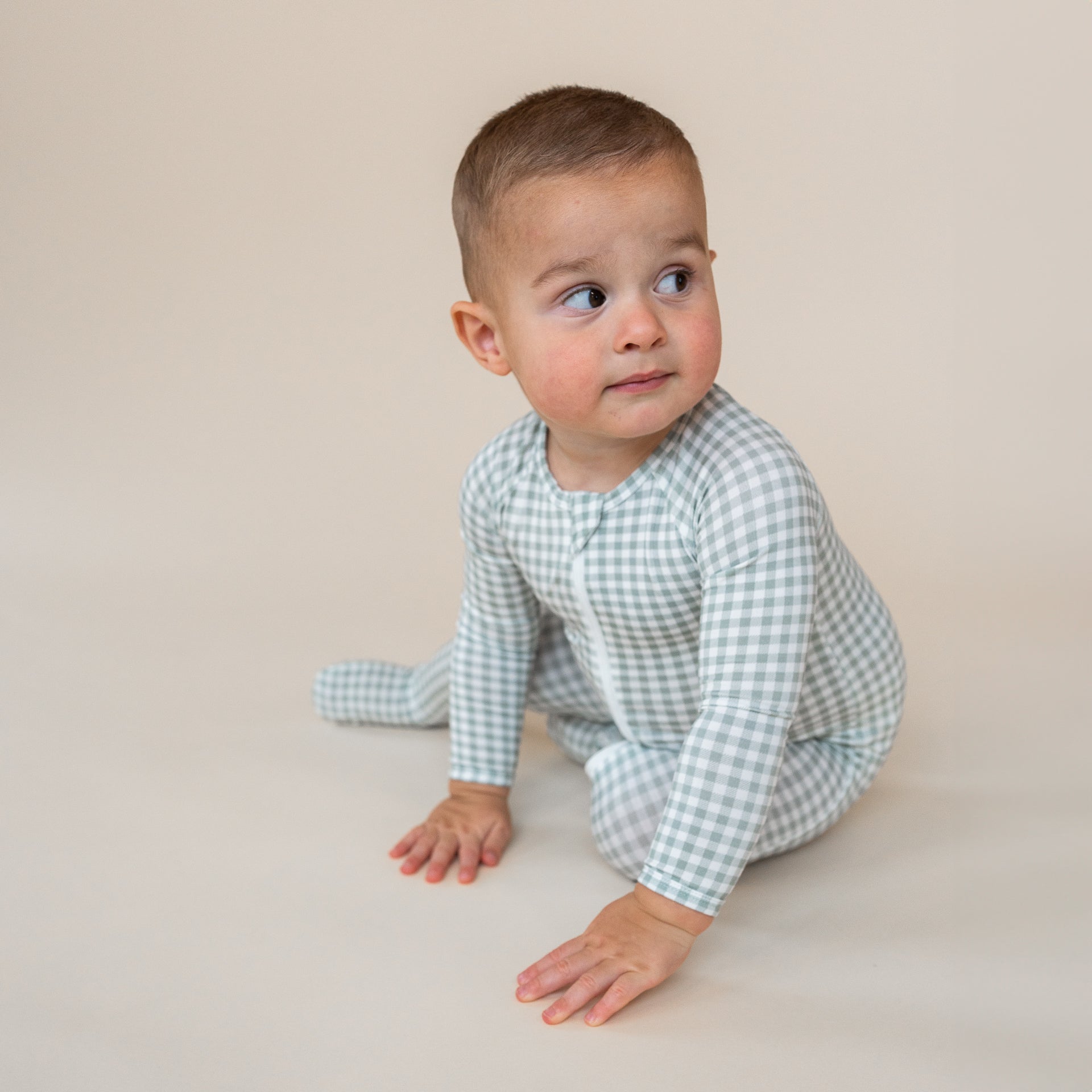 Sage Gingham Footed Pajamas