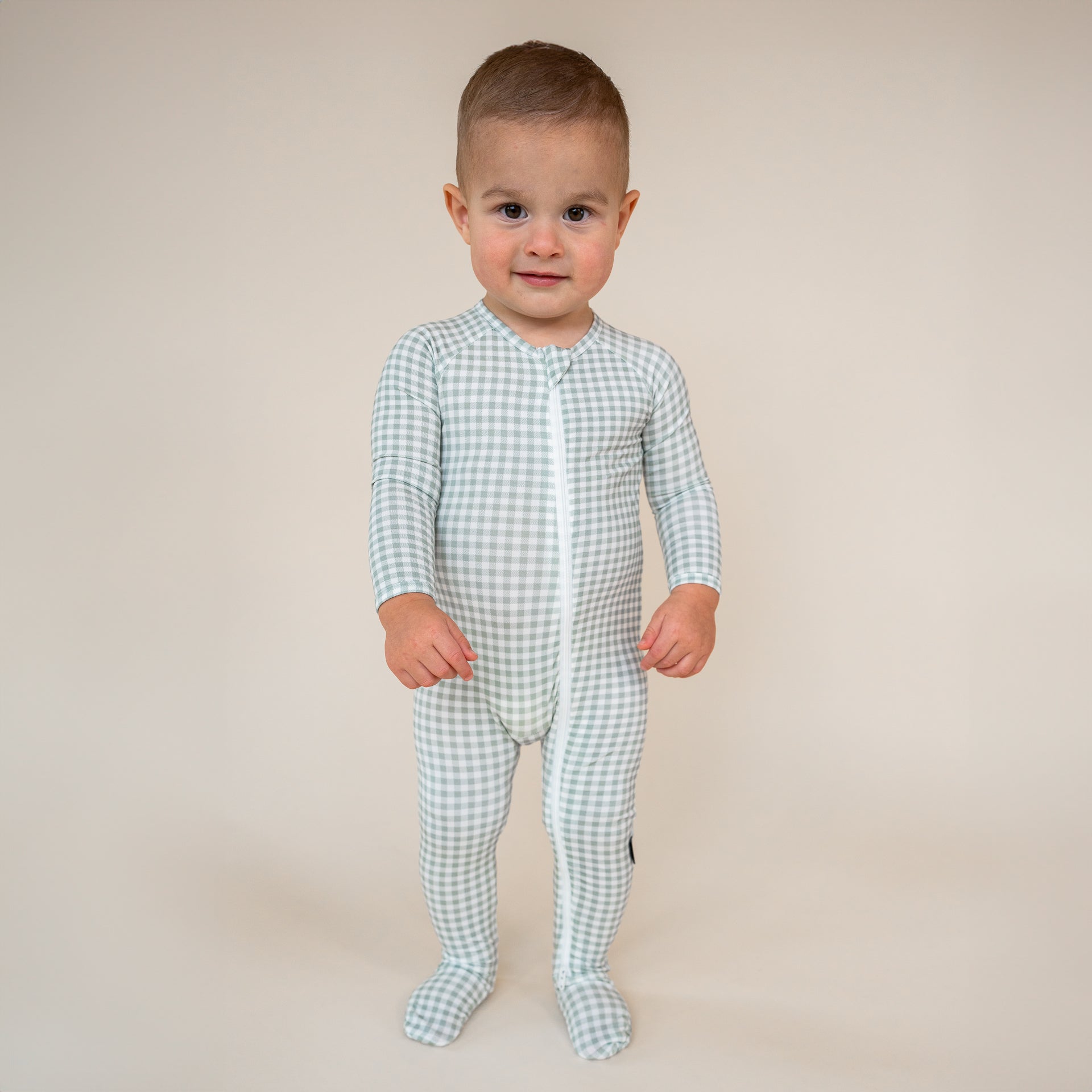 Sage Gingham Footed Pajamas