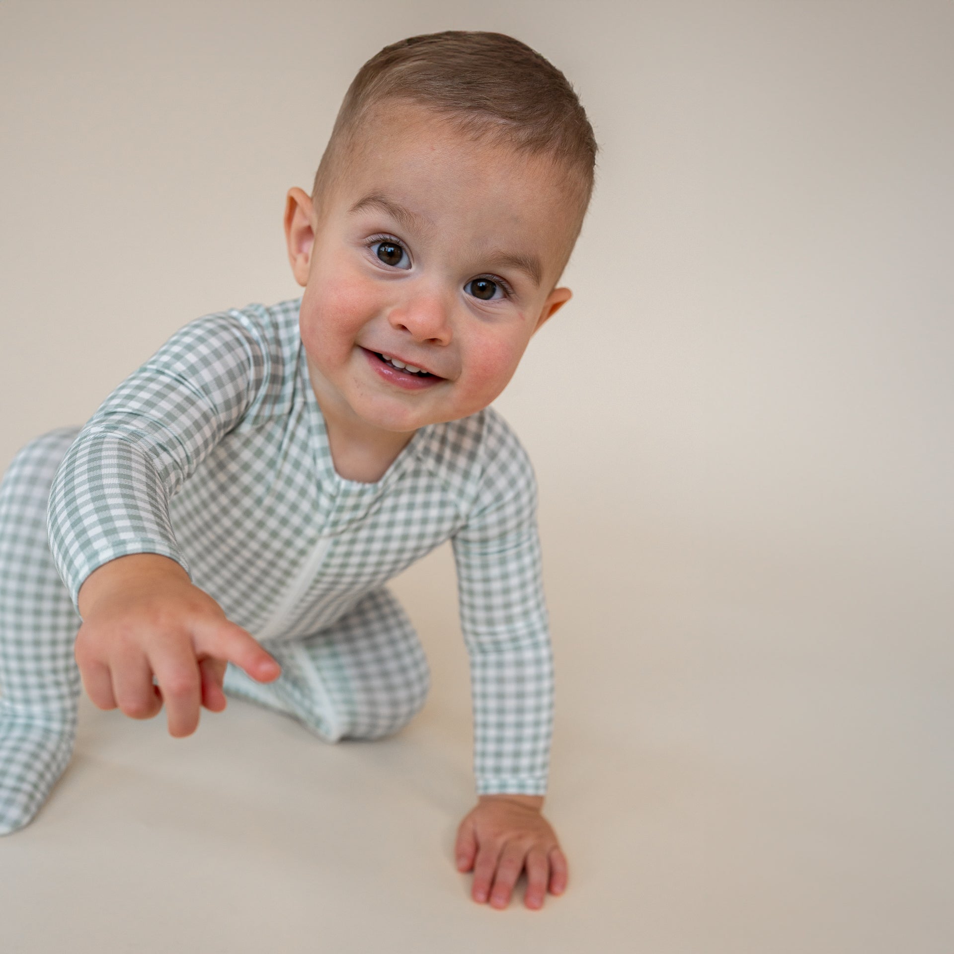 Sage Gingham Footed Pajamas