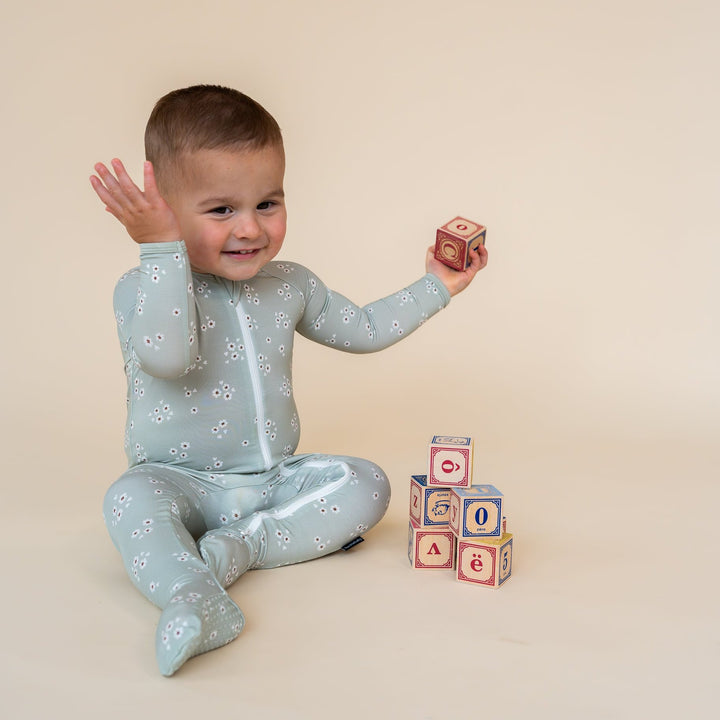 Sage Flowers Footed Pajamas